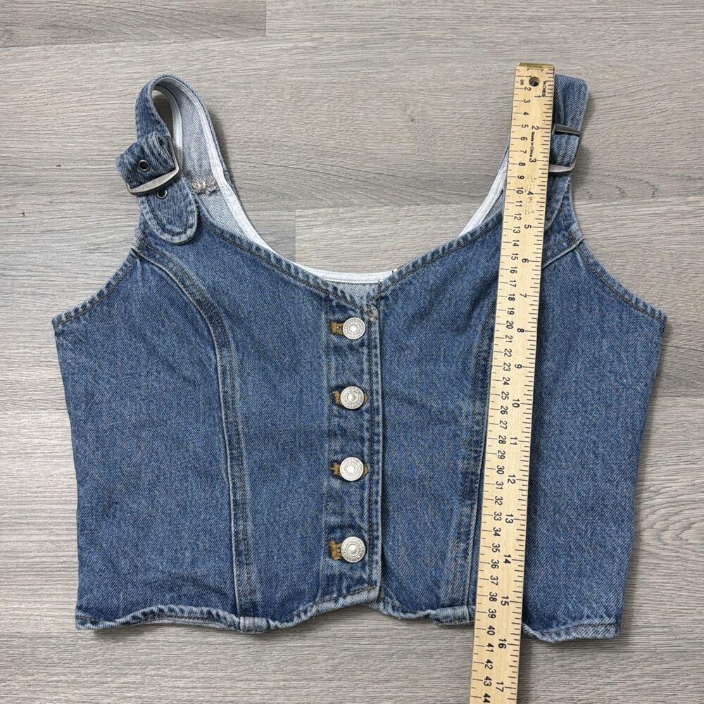 Levi's Denim Crop Top Corset Vest Y2K Jean Charlie Tank Button Up Size Small - Picture 8 of 9
